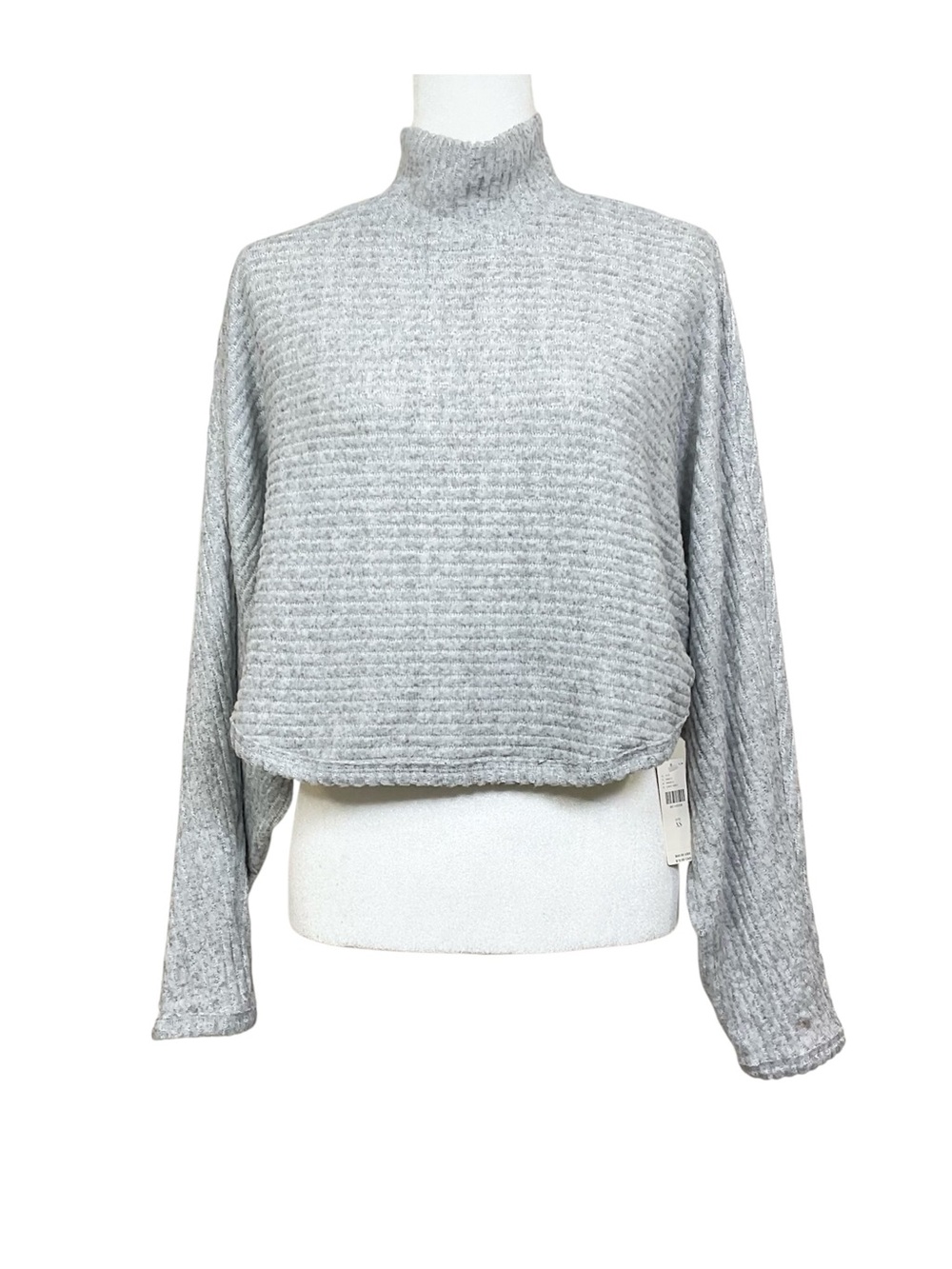 Anthropologie Pilcro Gray Mock Neck Ribbed Cropped Sweater Size XS
